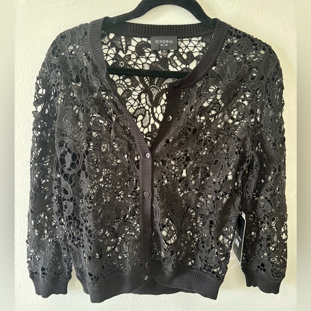 Rondina Black Openwork crochet Cardigan